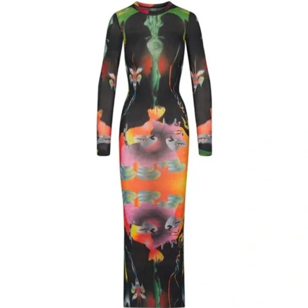 SKIMS X FIRPAL LIMITED EDITION OBSIDIAN PRINT MESH DRESS SIZE SMALL PREOWNED